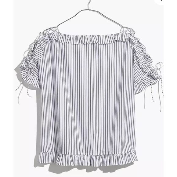 Madewell Tops - Madewell Ruffled Lace-Up Top in Stripe Gray Size XS